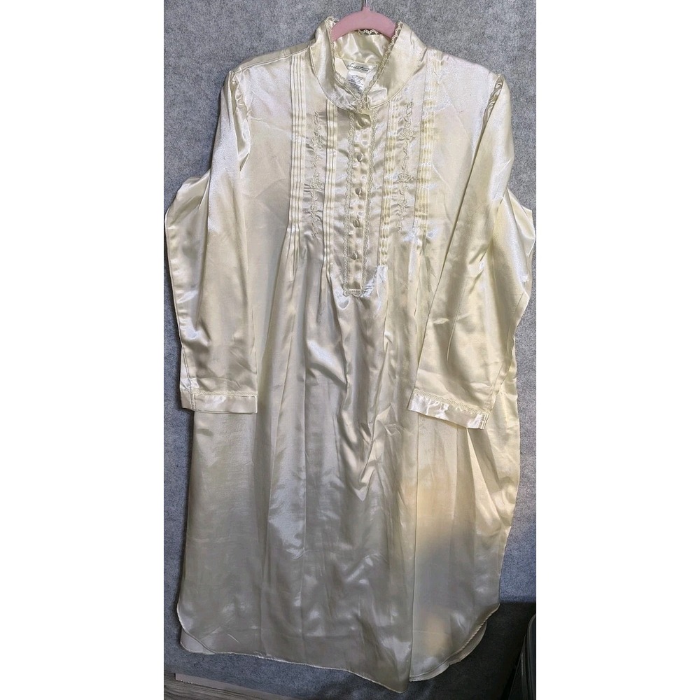 Secret Treasures Nightgown Yellow Brushed Soft Inside Satin Gown Granny Warm EUC